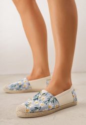 Niebieskie Espadryle Ozdobione Kwiatowym Haftem i Plecionką Kiranth. Niebieskie espadryle damskie Renee, bez wzorów, z jeansu, bez obcasa. Za 69.99 zł.