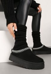 Czarne Śniegowce na Platformie z Niską Cholewką Ozdobione Haftem Metaria. Czarne śniegowce damskie Renee, z jeansu, przed kostkę. Za 79.99 zł.