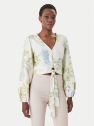 Guess Bluzka W6GHA4 W2565 Kremowy Regular Fit. Białe bluzki damskie Guess, m, z aplikacjami, ze lnu, bez kołnierzyka, bez ramiączek. Za 524.99 zł.