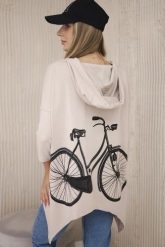 Bluza z nadrukiem roweru beżowa. Brązowe bluzy damskie KESI, l, bez wzorów, z bawełny, z kapturem. Za 218.51 zł.