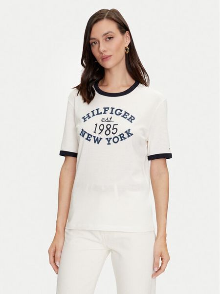 Tommy Hilfiger T-Shirt Varsity Ringer WW0WW42585 Biały Regular Fit. Białe t-shirty damskie Tommy Hilfiger, l, bez wzorów, z wiskozy, bez kołnierzyka. Za 159.99 zł.