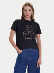 Guess T-Shirt V5BI16 K8FQ4 Czarny Regular Fit. Czarne t-shirty damskie Guess, m, z aplikacjami, z bawełny, bez kołnierzyka. Za 139.99 zł.