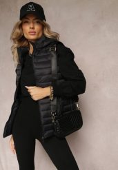 Czarna Klasyczna Kamizelka z Pikowaniem i Kapturem oraz Kieszeniami na Suwaki Nuvleca. Czarne kamizelki damskie Renee, na jesień, l, bez wzorów. Za 149.99 zł.
