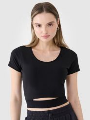 4F T-shirt crop top gładki damski - czarny XS. Czarne t-shirty damskie 4F, xs, bez wzorów, z bawełny, bez kołnierzyka. W wyprzedaży za 39.99 zł.