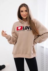 Bluza bawełniana ocieplana z kapturem Love ciemno beżowa. Brązowe bluzy damskie KESI, l, bez wzorów, z bawełny, z kapturem. Za 271.84 zł.