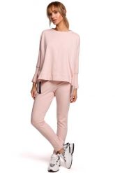 Wygodna Prosta Bluza z Lampasem - Różowa. Czerwone bluzy damskie MOE, l, bez wzorów, z bawełny, bez kaptura. Za 229.90 zł.