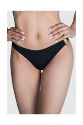 MOSCHINO SWIM Dół od bikini złote metalowe logo. Czarne bikini MOSCHINO, bez wzorów, z poliamidu. W wyprzedaży za 199.99 zł.