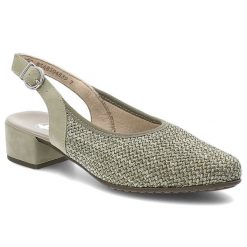 Czółenka damskie Rieker, cholewka z materiału tekstylnego pasek wokół pięty z regulacją na klamrę, zielone, 47060-52. Zielone czółenka damskie Rieker, bez wzorów, bez obcasa. Za 299.00 zł.