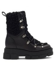 Badura Trzewiki FUNCHAL-2603 Czarny. Czarne botki damskie Badura, ze skóry, bez obcasa, na słupku, bez zapięcia. Za 449.99 zł.