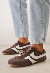 Brązowe Zamszowe Sneakersy w Stylu Kultowych Tenisówek Sorisana. Brązowe obuwie sportowe damskie Born2be, z jeansu, bez zapięcia, tenisowe. Za 199.99 zł.