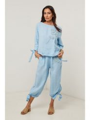 Le Monde du Lin Lniane spodnie w kolorze błękitnym rozmiar: 34/36. Niebieskie spodnie materiałowe damskie Le Monde du Lin, bez wzorów, ze lnu. Za 130.99 zł.