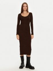 Brave Soul Sukienka codzienna LDRJ-624HOLLY Brązowy Regular Fit. Brązowe sukienki damskie Brave Soul, bez wzorów, z bawełny, bez ramiączek. Za 69.99 zł.