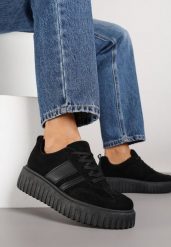 Czarne Sneakersy na Grubej Podeszwie z Tłoczeniem Rilunessa. Czarne obuwie sportowe damskie Born2be, z jeansu, bez zapięcia. Za 89.99 zł.