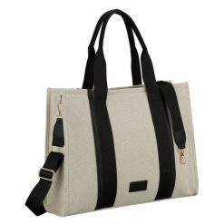 Duży shopper damski w beżowo-czarnym kolorze wykonany z włókna pomialidowego i skóry ekologicznej Rovicky R-CAN-04. Brązowe shopper bag ROVICKY, bez wzorów, ze skóry ekologicznej, bez dodatków. Za 119.99 zł.