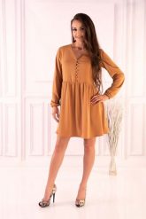 Kamelowa Rozkloszowana Krótka Sukienka z Górą Typu Polo. Brązowe sukienki damskie Merribel, bez wzorów, z materiału, wizytowe, bez ramiączek. Za 144.90 zł.