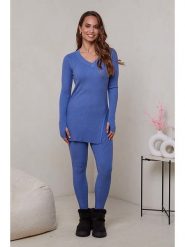 Soft Cashmere 2-częściowy zestaw w kolorze niebieskim rozmiar: 38/40. Niebieskie swetry klasyczne damskie Soft Cashmere, ze splotem, z asymetrycznym kołnierzem. Za 145.60 zł.