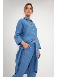 Josephine & Co Lniana bluzka "Lorenne" w kolorze niebieskim rozmiar: 42. Niebieskie bluzki damskie Josephine & Co, bez wzorów, ze lnu, bez kołnierzyka, bez ramiączek. Za 339.45 zł.