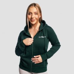 Bluza damska fitness z kapturem i zamkiem Zipper Pine. Zielone bluzy damskie GYMBEAM, s, bez wzorów, z bawełny, z kapturem. Za 109.90 zł.
