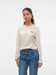 Vero Moda Koszulka w kolorze beżowym rozmiar: XS. Brązowe koszulki damskie Vero Moda, xs, bez wzorów, z bawełny, bez kołnierzyka, bez ramiączek. Za 68.45 zł.