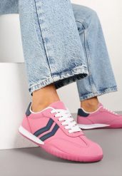 Różowe Sneakersy w Stylu Tenisówek z Paskami na Boku Cholewki Aitoria. Czerwone obuwie sportowe damskie Renee, bez zapięcia, tenisowe. Za 79.99 zł.