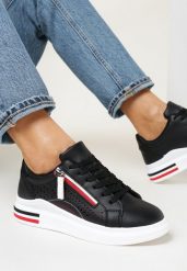 Czarne Sneakersy z Suwakiem i Ażurowymi Wycięciami Na Bokach Inasusan. Czarne obuwie sportowe damskie Born2be, bez zapięcia. Za 84.99 zł.