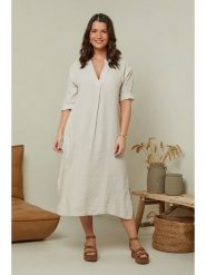 Curvy Lady Lniana sukienka w kolorze beżowym rozmiar: 40/42. Brązowe sukienki damskie Curvy Lady, bez wzorów, ze lnu, klasyczne, bez ramiączek. Za 239.45 zł.