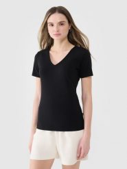 4F T-shirt slim gładki damski - czarny L. Czarne t-shirty damskie 4F, l, bez wzorów, z bawełny, bez kołnierzyka. W wyprzedaży za 39.99 zł.