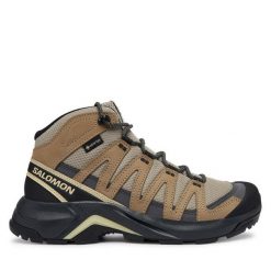 Trekkingi Salomon. Brązowe obuwie trekkingowe damskie Salomon, z gore-texu, bez zapięcia. Za 649.99 zł.