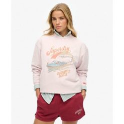 Luźny sweter z motywem pamiątkowym. Czerwone koszulki sportowe damskie Superdry, bez wzorów, bez ramiączek. W wyprzedaży za 266.10 zł.