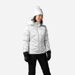 Kurtka narciarska damska Rossignol Staci Metallic. Szare kurtki sportowe damskie Rossignol, na jesień, l, bez wzorów, z materiału, z kapturem. Za 1,549.00 zł.