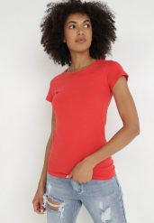 Czerwony T-shirt Gathanthei. Czerwone t-shirty damskie Born2be, l, bez wzorów, z bawełny, bez kołnierzyka. Za 29.99 zł.