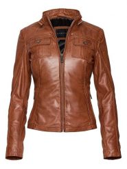 Bugatti Skórzana kurtka w kolorze jasnobrązowym rozmiar: 44. Brązowe kurtki damskie Bugatti, bez wzorów, z materiału, bez kaptura. Za 739.99 zł.