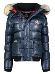 ANAPURNA Kurtka zimowa "Bugsana" w kolorze granatowym rozmiar: XL. Niebieskie kurtki damskie ANAPURNA, na zimę, xl, z aplikacjami, prążkowane, bez kaptura. Za 279.78 zł.