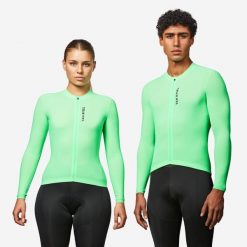 Koszulka rowerowa szosowa Van Rysel RCR 2 UV długi rekaw. Zielone koszulki damskie VAN RYSEL, xl, bez wzorów, z elastanu, bez kołnierzyka, bez ramiączek. Za 269.99 zł.