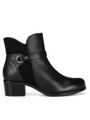 Go Soft Botki EST-GUSTA-01 Czarny. Czarne botki damskie GO SOFT, ze skóry, bez obcasa, na płaskiej podeszwie, bez zapięcia. Za 249.99 zł.