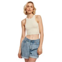 Damska koszulka typu tank top Urban Classics Cropped. Białe bluzki damskie Urban Classics, bez wzorów, prążkowane, bez kołnierzyka, bez ramiączek. Za 36.50 zł.