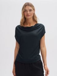 OPUS Lniana koszulka w kolorze granatowym rozmiar: 40. Niebieskie bluzki damskie Opus, bez wzorów, ze lnu, bez kołnierzyka, bez ramiączek. Za 121.99 zł.