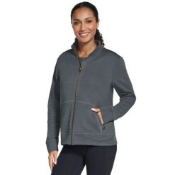 Bluza dresowa sportowa damska Go Walk Everywhere Full Zip Hoodless. Zielone bluzy damskie Skechers, m, bez wzorów, z dresówki, bez kaptura. Za 199.99 zł.