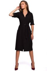 Sukienka Szmizjerka z Dużymi Kieszeniami - Czarna. Czarne sukienki damskie MOE, bez wzorów, z elastanu, wizytowe, bez ramiączek. Za 324.90 zł.