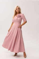 Sukienka MAXI Mirabella w odcieniu pudrowego różu z delikatną poświatą srebra OVERSIZE PLUS SIZE XXL WIOSNA LATO. Czerwone sukienki damskie Moda Size Plus Iwanek, bez wzorów, z elastanu, eleganckie, bez ramiączek. Za 489.90 zł.