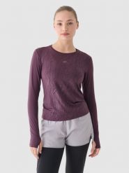 4F Longsleeve do biegania szybkoschnący damski - fioletowy XL. Fioletowe koszulki sportowe damskie 4F, xl, bez wzorów, z dzianiny, bez ramiączek, do biegania. W wyprzedaży za 79.99 zł.