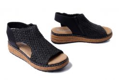 RIEKER 62783-00 black, sandały damskie. Czarne sandały damskie Rieker, bez wzorów, bez obcasa, bez zapięcia. Za 263.92 zł.