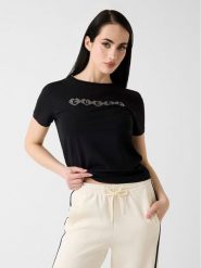 Guess T-Shirt 183668 Czarny Classic Fit. Czarne t-shirty damskie Guess, xs, z aplikacjami, bez kołnierzyka. Za 174.99 zł.