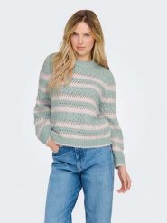 ONLY Sweter w kolorze błękitno-jasnoróżowym rozmiar: L. Niebieskie swetry klasyczne damskie Only, l, ze splotem, bez kołnierzyka. Za 87.81 zł.