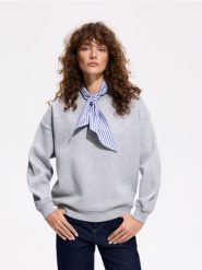 Bluza z chustą - jasnoszary. Szare bluzy damskie Reserved, bez wzorów, z bawełny. Za 129.99 zł.