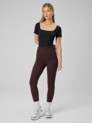 4F Legginsy dzianinowe damskie - brązowe S. Brązowe legginsy damskie 4F, s, bez wzorów, z dzianiny. Za 129.99 zł.