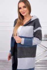 Sweter w pasy trzykolorowy grafitowy+szary+jeans. Szare swetry klasyczne damskie KESI, l, z jeansu, bez kołnierzyka, plus size. Za 123.43 zł.