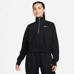 Bluza Kobieta Nike Phoenix HalfZip czarny. Czarne bluzy damskie Nike, l, bez wzorów, z materiału, z kapturem. Za 324.05 zł.