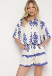 Niebieski Komplet w Stylu Rustykalnym Koszula i Szorty Tosmire. Niebieskie koszule damskie Born2be, xl, bez wzorów, bez kołnierzyka, bez ramiączek. Za 84.99 zł.