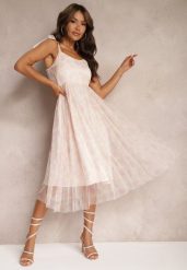 Różowa Taliowana Sukienka w Kwiaty Ozdobiona Ramiączkami z Wiązaniem Coradea. Czerwone sukienki damskie Renee, bez wzorów, z tkaniny, eleganckie, bez ramiączek. W wyprzedaży za 183.99 zł.